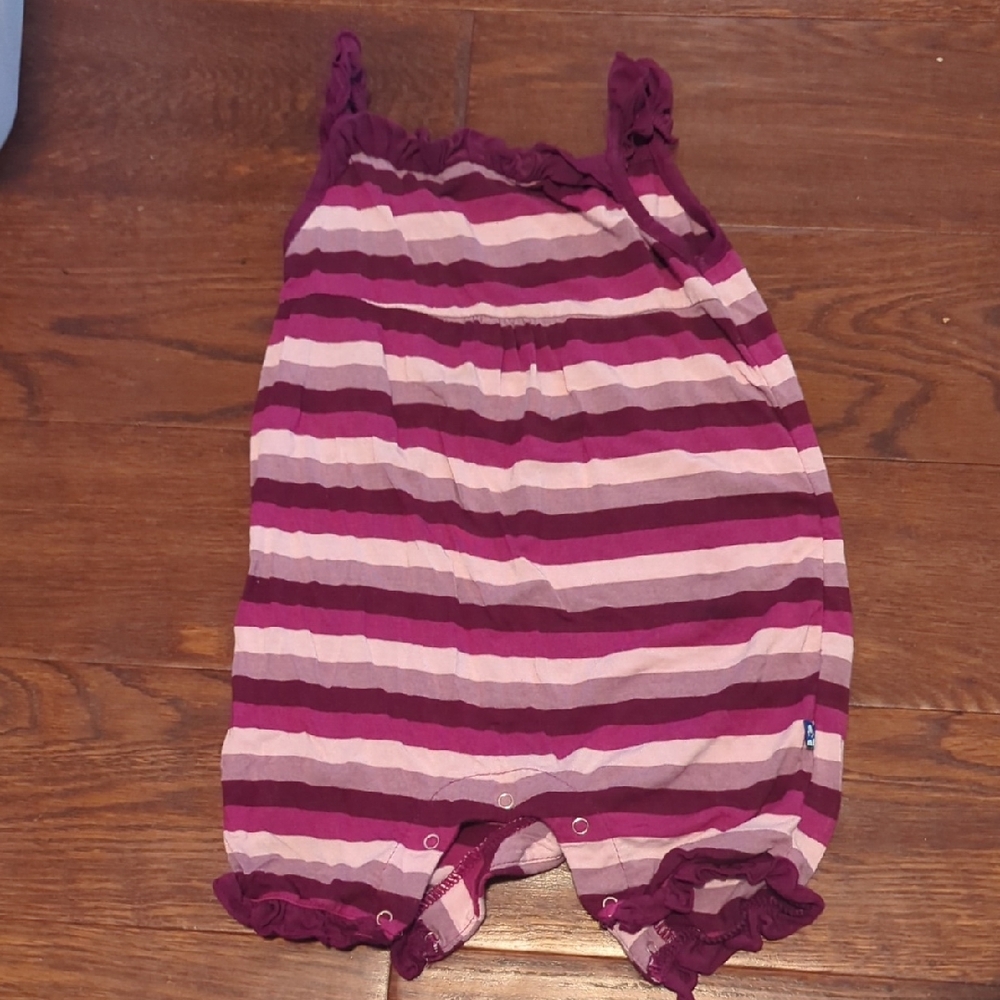 Kickee Pants Berry and Blush Striped Romper